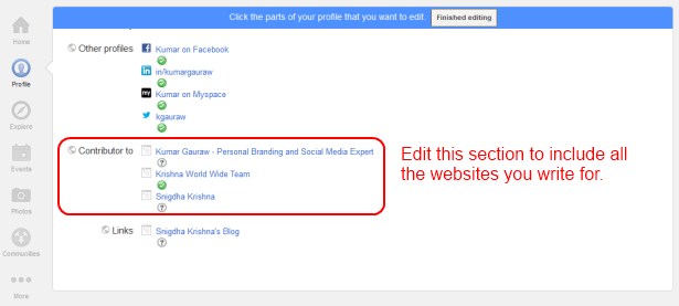 Contributor Section Of Google Plus Profile for Building Brand Identity Kumar Gauraw 