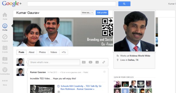 Kumar Gauraw Google Plus Profile Screenshot for Building Brand Identity