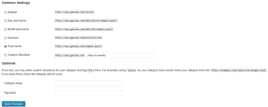 WordPress PermaLink Structure Setting In Admin Pannel