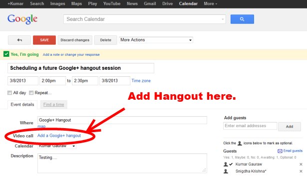 Scheduling Google Hangouts With Google Calendar Invites - Screenshot