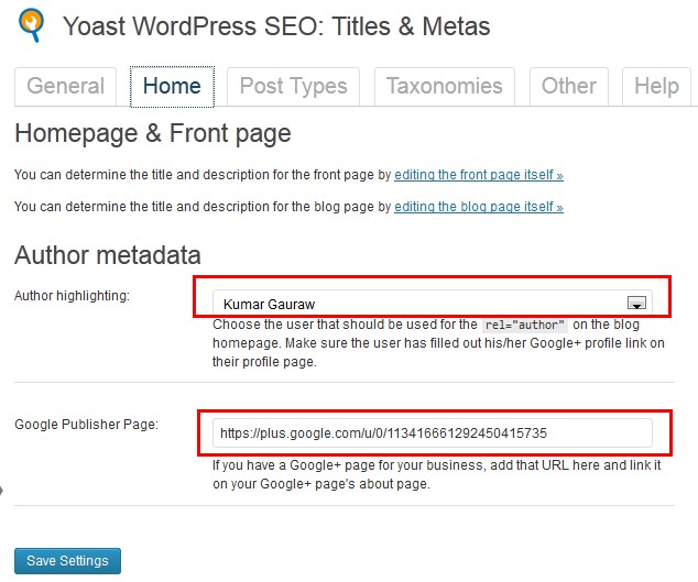 WordPress SEO Home Title and Descriptions Along With Google Authorship Settings