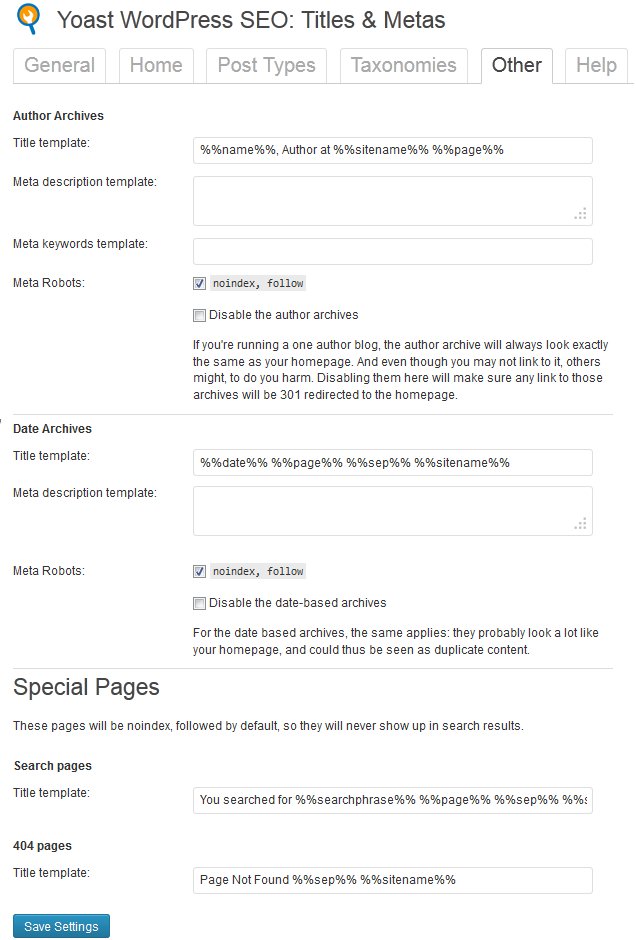 WordPress SEO Other Settings Under Titles And Meta