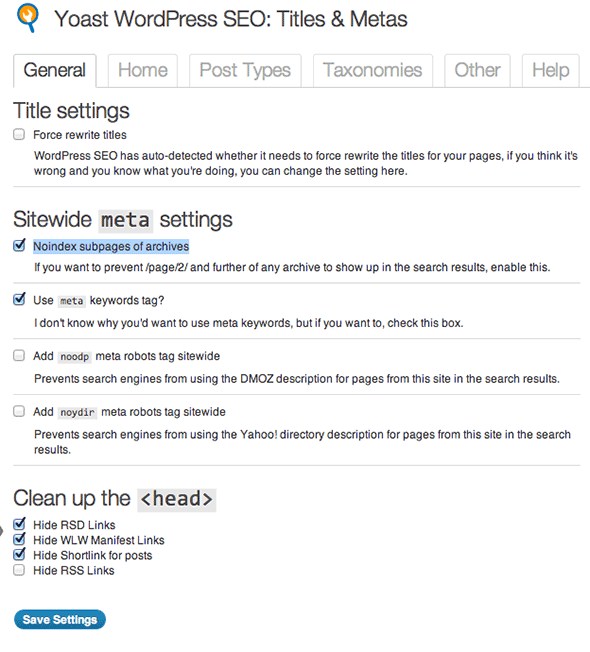 WordPressSEO General Tab Of Titles And Meta Settings