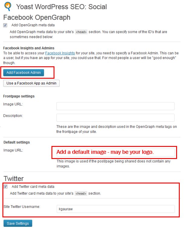 Wordpress SEO Social Settings