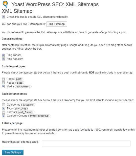 Wordpress SEO XML Sitemap Settings