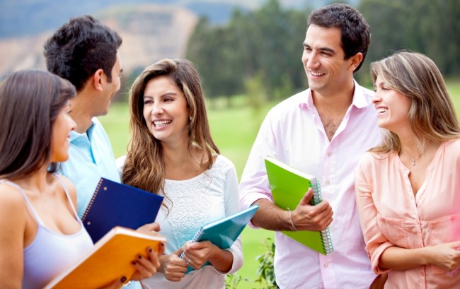 College Friends Having Fun Talking After Classes