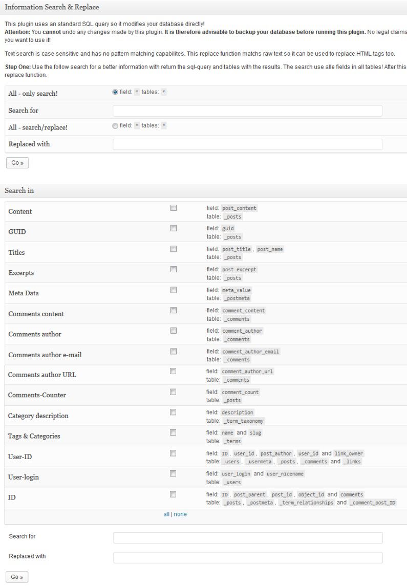 Search And Replace WordPress Plugin