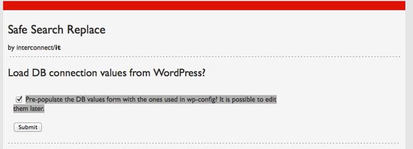 Search and replace wordpress script screen step one