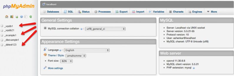 Select Your MySQL Database from phpMyAdmin Window