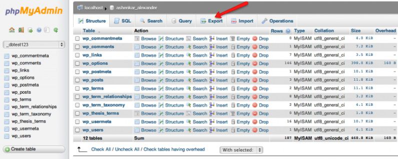 Export your mysql tables from your mysql database