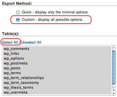 Select all tables to export