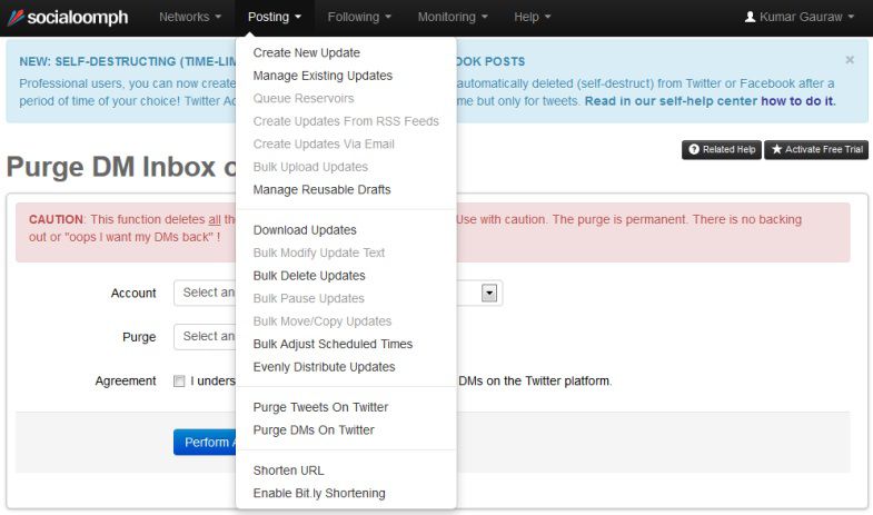 Purge DM On Twitter Inbox on SocialOomph