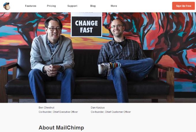 MailChimp About Page Screenshot