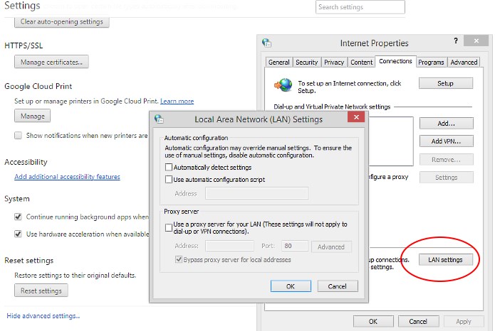 Lan Settings - Proxy Settings - Network Settings - Windows 8