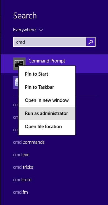 Starting CMD Command Window in Windoes 8.1 as Administrator