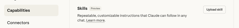 Claude-ai-capabilities-skills-settings-upload-screenshot
